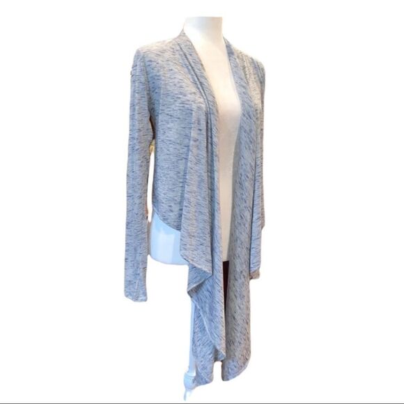ANTHROPOLOGIE Cascadia Gray/Blue Marled Knit Cardigan Waterfall Front Sz S - Picture 6 of 12